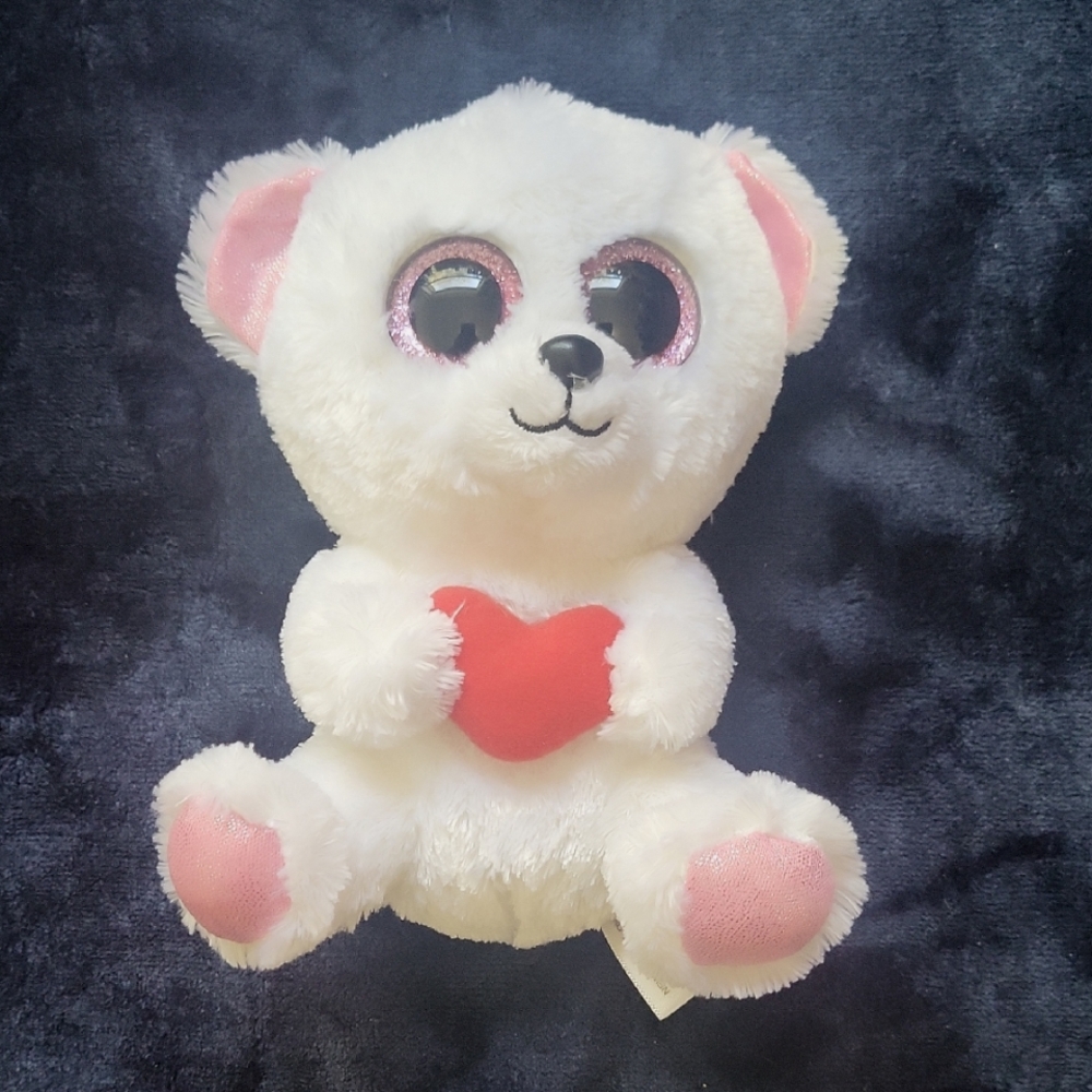 Ty White Plush Toy with Red Heart Tag